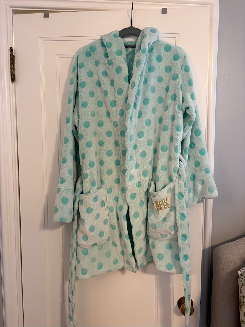 PINK Victoria's Secret Women’s Mint Polka Dot Hooded Robe
